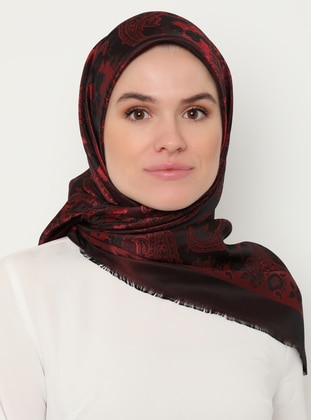 Maroon - Black - Shawl Patterned - Scarf - Balse Eşarp