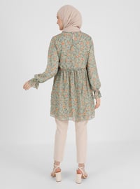 Green - Floral - Crew neck - Tunic