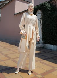  Flare Detailed Blazer & Trouser Set - Samon - Refka Woman