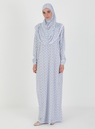 Blue - Floral - Unlined - Prayer Clothes - Hal-i Niyaz