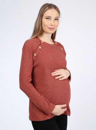 Terra Cotta - Crew neck - Maternity Blouses Shirts - Luvmabelly