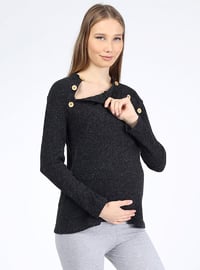Black - Crew neck - Maternity Blouses Shirts
