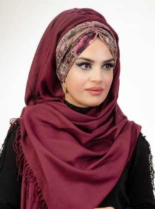 Shirred Instant Practical Shawl Plum Color Instant Scarf