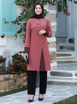 Asya Tunic&Pants Hijab Evening Dresses Rose