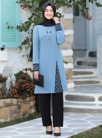 Asya Tunic&Pants Hijab Evening Dresses Blue