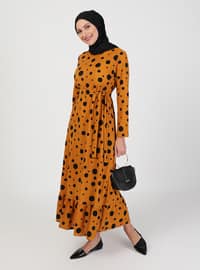 Polka Dot Modest Dress Mustard