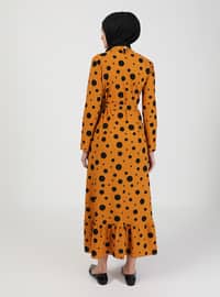 Polka Dot Modest Dress Mustard