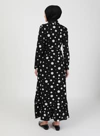 Black - Polka Dot - Crew neck - Unlined - Modest Dress