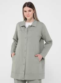 Olive Green - Point Collar - Unlined - Plus Size Jacket