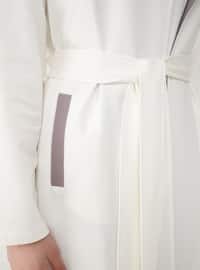 Ecru - Lilac - Unlined - Shawl Collar - Plus Size Coat