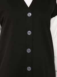 White - Ecru - Black - V neck Collar - Plus Size Cardigan