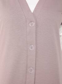Ecru - Lilac - V neck Collar - Plus Size Cardigan