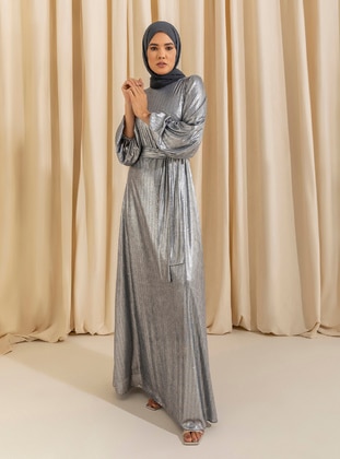 Özlem Süer X Refka Balloon Sleeve Sequin Evening Dress - Grey - Refka Woman