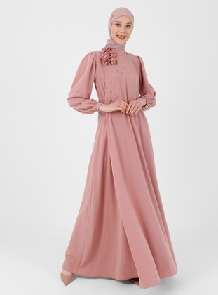 Özlem Süer X Refka Pearl and floral Detailed Evening Dress - Deep Pink - Refka Woman