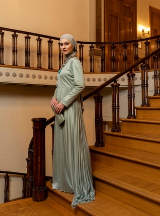 Özlem Süer X Refka Tulle Sequin Detailed Evening Dress - Sea Green - Refka Woman