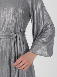 Balloon Sleeve Sequin Evening Dress - Grey