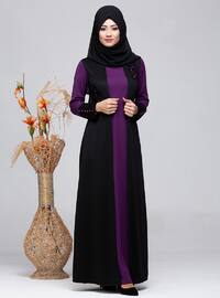Modest Dress Purple With Rose Detail On The Vest