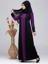 Modest Dress Purple With Rose Detail On The Vest