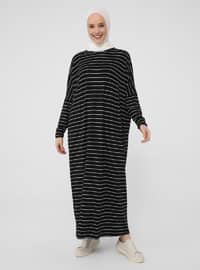 Black - Stripe - Crew neck - Unlined - Modest Dress