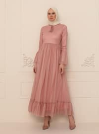 Powder - Silvery - Fully Lined - Crew neck - Modest Evening Dress