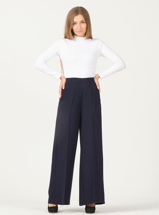 Wide Leg Pants With Pockets Navy Blue 789628005247938