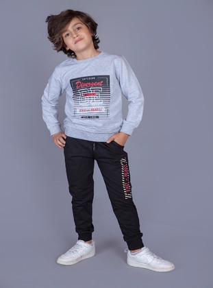 Printed - Crew neck - Unlined - Gray - Boys` Suit - Toontoy