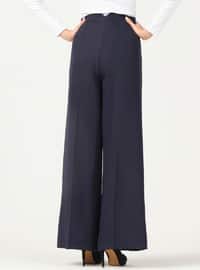 Wide Leg Pants With Pockets Navy Blue 789628005247938