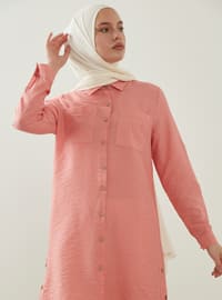 Side Three Button Down Double Pocket Shirt Tunic Rose Color