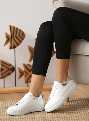 White - Silver tone - Sport - Sports Shoes - Pembe Potin