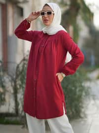 Button Down Tunic With Side Pockets Burgundy