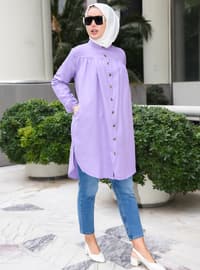 Button Down Tunic With Side Pockets Lilac