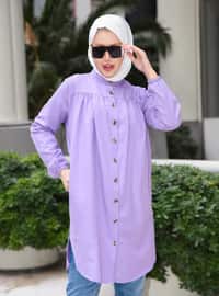Button Down Tunic With Side Pockets Lilac