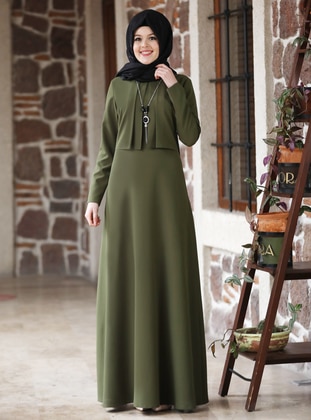 Eylul Hijab Evening Dress Khaki