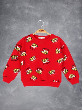 Printed - Crew neck - Unlined - Red - Boys` Sweatshirt - Toontoy