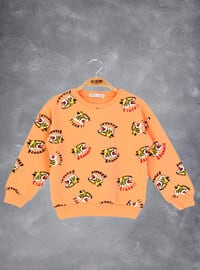 Printed - Crew neck - Unlined - Orange - Boys` Sweatshirt