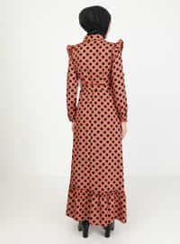 Terra Cotta - Polka Dot - Crew neck - Unlined - Modest Dress