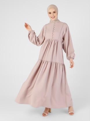 Pink - Crew neck - Unlined - Modest Dress - Refka Casual