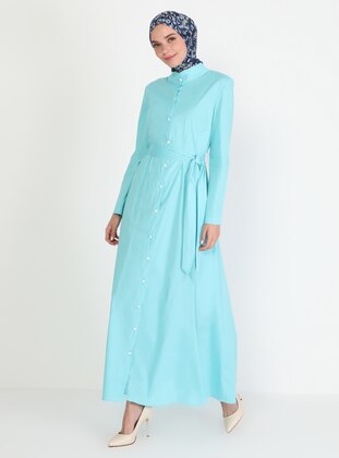 Turquoise - Crew neck - Unlined - Modest Dress - Ziwoman