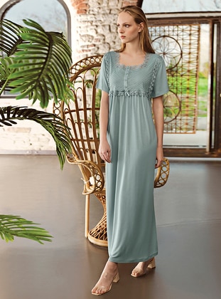Green Almond - Sweatheart Neckline - Nightdress - Artış Collection