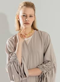 Stone - Unlined - V neck Collar - Abaya