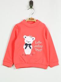  Baby Girl Teddy Bear Embroidery Thin Combed Cotton T-Shirt Pomegranate Blossom Pomegranate Blossom