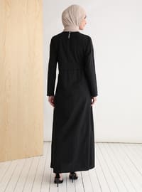 Black - Crew neck - Unlined - Modest Dress