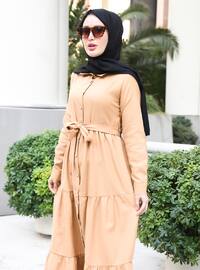 Camel - Point Collar - Unlined - Modest Dress