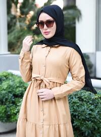 Camel - Point Collar - Unlined - Modest Dress