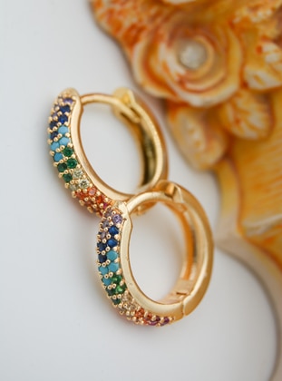Zircon Stone Lock Earrings Gold Color