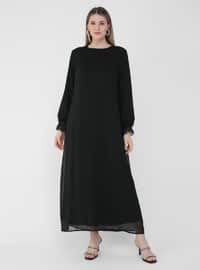 Black - Fully Lined - Crew neck - Plus Size Dress