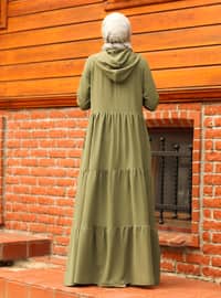 Hooded Modest Dress Khaki