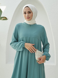 Modest Dress With Elastic Sleeve Ends Mint Green