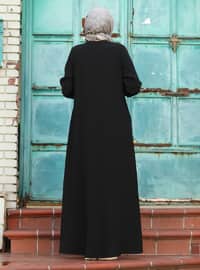 Modest Dress With Elastic Sleeve Ends Black