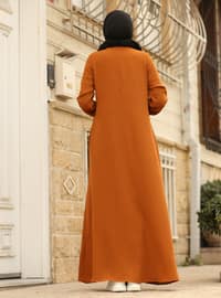 Modest Dress With Elastic Sleeve Ends Cinnamon